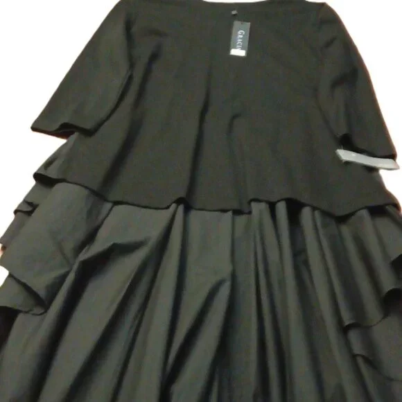 GRACIA. BLACK TEE SHIRT TOP W/ ATTACHED HIGH/LOW TRAIN SIZE M. - Picture 3 of 12